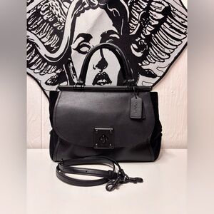 Coach Drifter Top Handle satchel in black mixed leather and suede